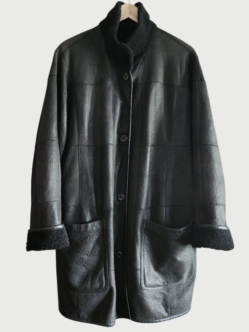Women's CHRIST Black Leather Shearling Reversible Jacket